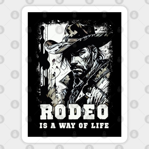 RODEO Is A Way Of LIFE VIntage Wild West Cowboy Sayings Illustration Magnet by Naumovski